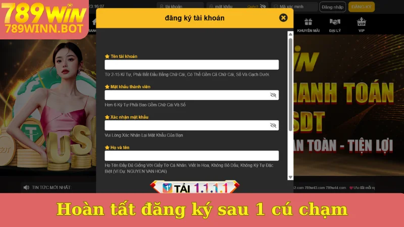 Hoàn tất đăng ký sau 1 cú chạm